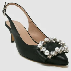 Femme Cosmoparis Escarpins^Slingbacks en Cuir Milia noirs - Talon 6 cm