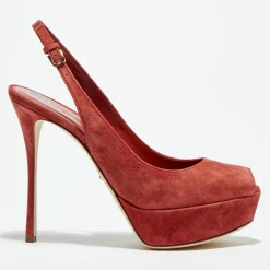 Femme Sergio Rossi Escarpins^Slingbacks en Velours de Cuir Vit open-toe goyave Talon 12 cm