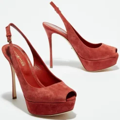Femme Sergio Rossi Escarpins^Slingbacks en Velours de Cuir Vit open-toe goyave Talon 12 cm