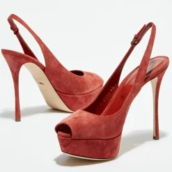 Femme Sergio Rossi Escarpins^Slingbacks en Velours de Cuir Vit open-toe goyave Talon 12 cm