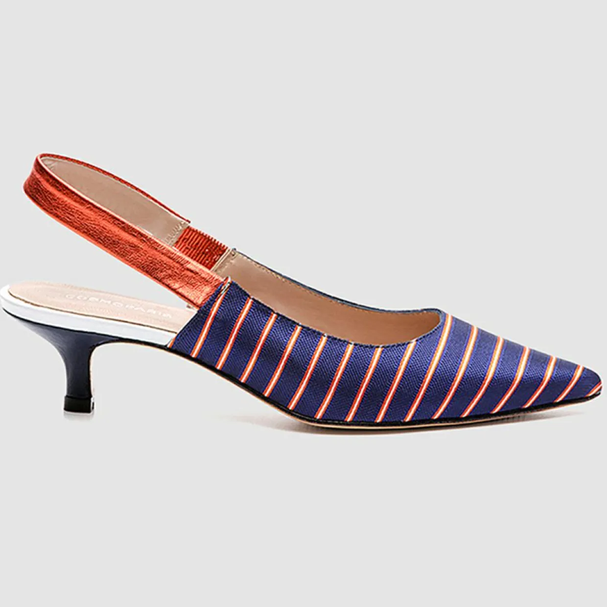 Femme Cosmoparis Escarpins^Slingbacks Moba rayé marine/orange - Talon 5 cm