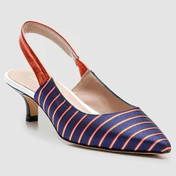 Femme Cosmoparis Escarpins^Slingbacks Moba rayé marine/orange - Talon 5 cm