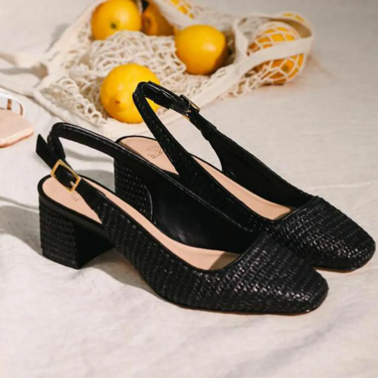 Femme Cosmoparis Sandales À Talons^Slingbacks Zela vegan noires - Talon 6 cm