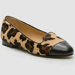 Slippers en Cuir façon Poulain Alinia léopard noir/beige-Cosmoparis Hot