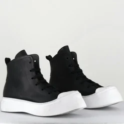 Femme Lofina Baskets^Sneakers en Cuir 3543 noires - Talon : 5cm