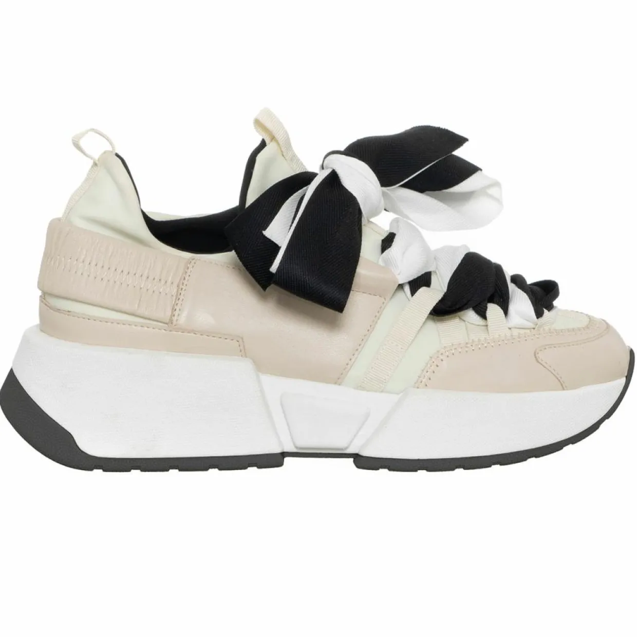 Femme Loretta Pettinari Baskets^Sneakers en Cuir & Toile Lorena beige/rose/noir - Plateforme 5 cm