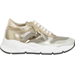 Femme Voile Blanche Baskets^Sneakers en Cuir & Velours de Cuir Sheel argenté/doré - Talon 4 cm