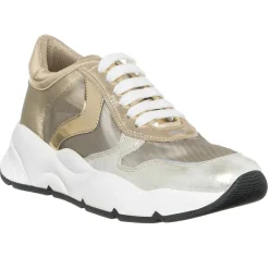 Femme Voile Blanche Baskets^Sneakers en Cuir & Velours de Cuir Sheel argenté/doré - Talon 4 cm