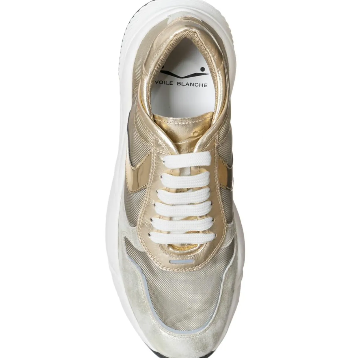 Femme Voile Blanche Baskets^Sneakers en Cuir & Velours de Cuir Sheel argenté/doré - Talon 4 cm
