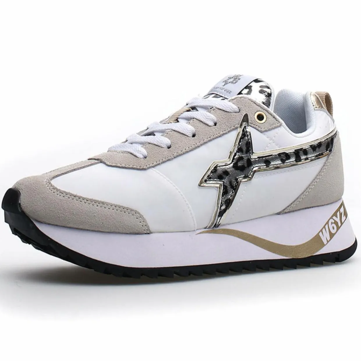 Femme W6YZ Baskets^Sneakers en Cuir Kis blanc/beige/léopard