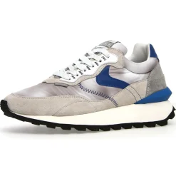 Homme Voile Blanche Baskets^Sneakers en Cuir Léo gris/bleu