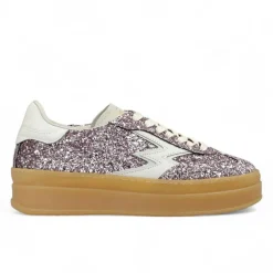 Sneakers en Velours de Cuir Double Club rose glitter-Moa Concept Online