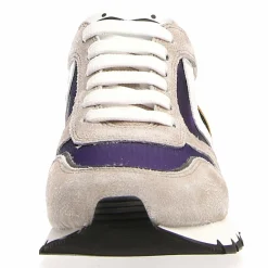 Femme Voile Blanche Baskets^Sneakers en Velours de Cuir Julia gris/moutarde