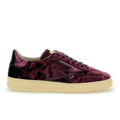 Sneakers en Velours de Cuir Club bordeaux métallisé-Moa Concept New