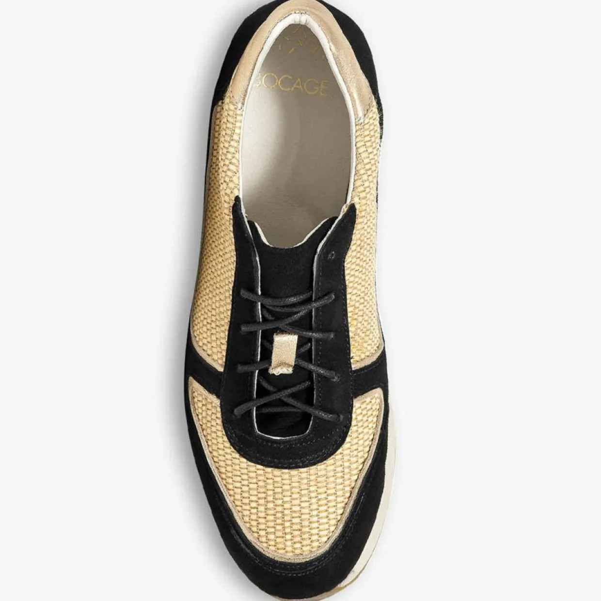 Sneakers en Velours de Cuir biamtières Lyman noir/paille-Bocage Hot