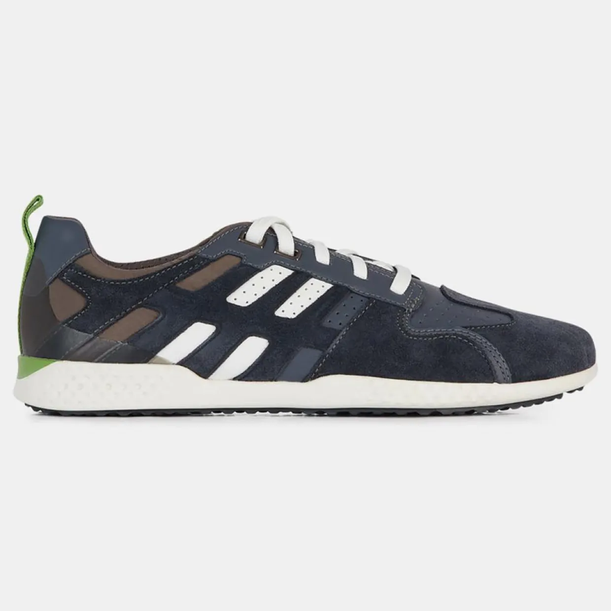 Sneakers en Velours de Cuir & Cuir Snake marine/taupe-Geox New