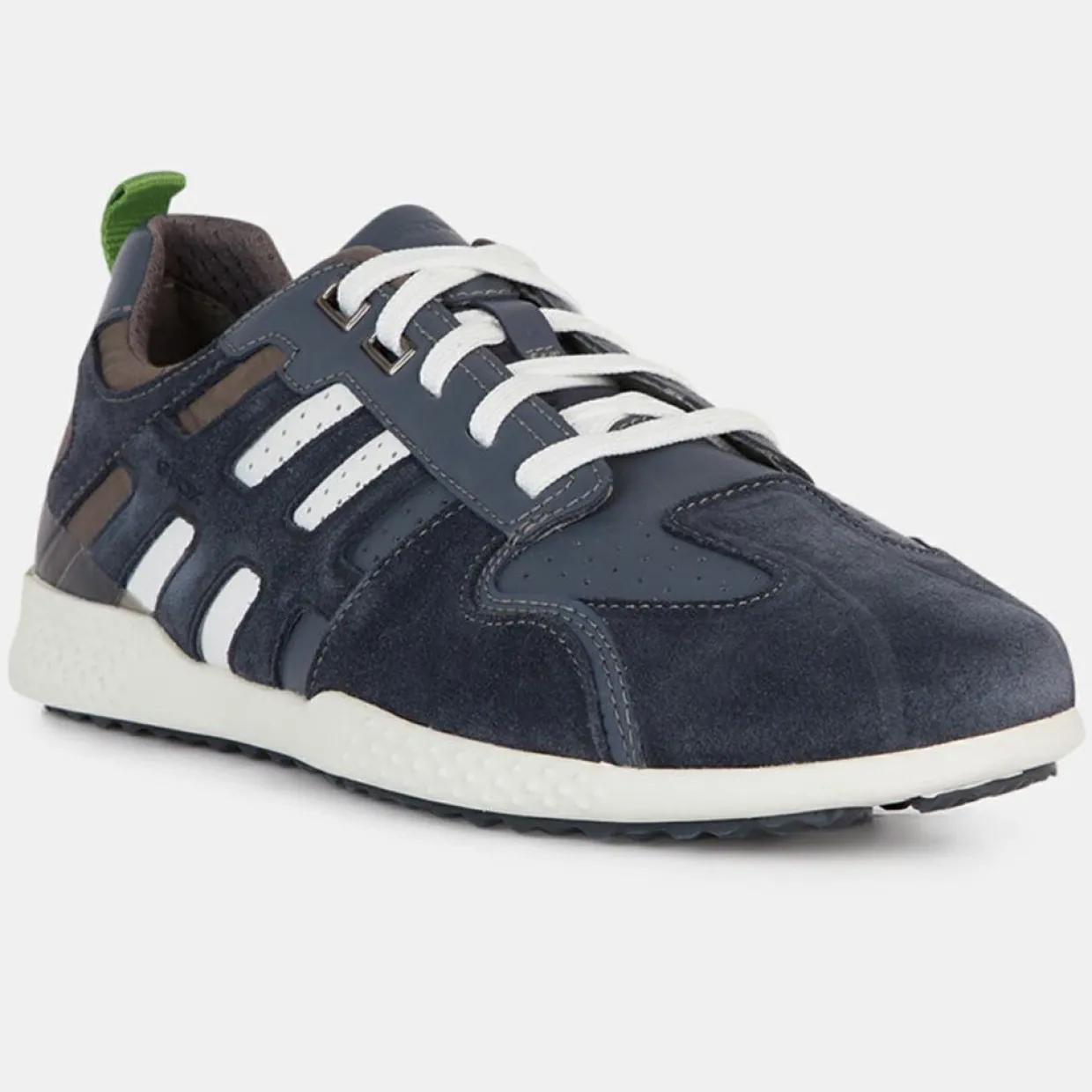 Sneakers en Velours de Cuir & Cuir Snake marine/taupe-Geox New