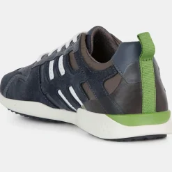 Sneakers en Velours de Cuir & Cuir Snake marine/taupe-Geox New