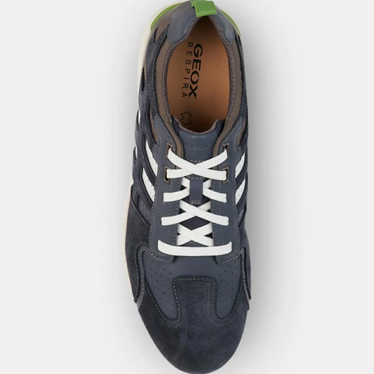 Sneakers en Velours de Cuir & Cuir Snake marine/taupe-Geox New