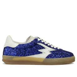 Femme Moa Concept Baskets^Sneakers en Velours de Cuir Deluxe bleu glitter