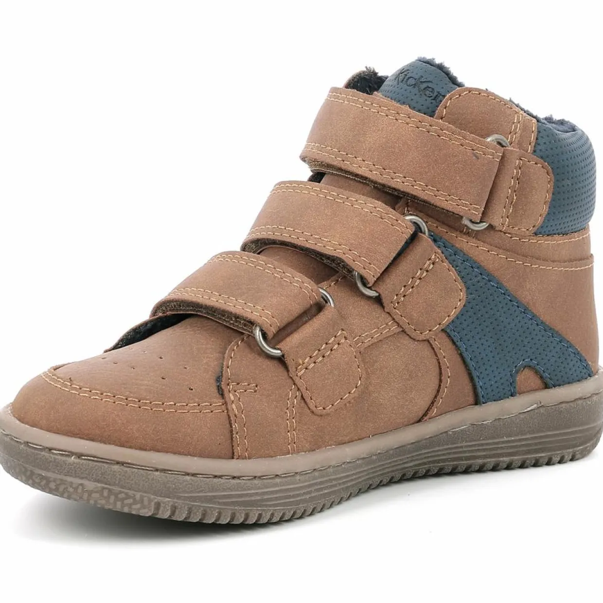 Sneakers fourrées en Velours de Cuir Lohan camel/bleu-Kickers Hot