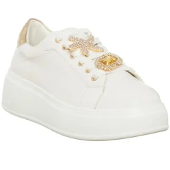 Sneakers Liz blanc/doré - Plateforme 5 cm-Loretta by Loretta Discount