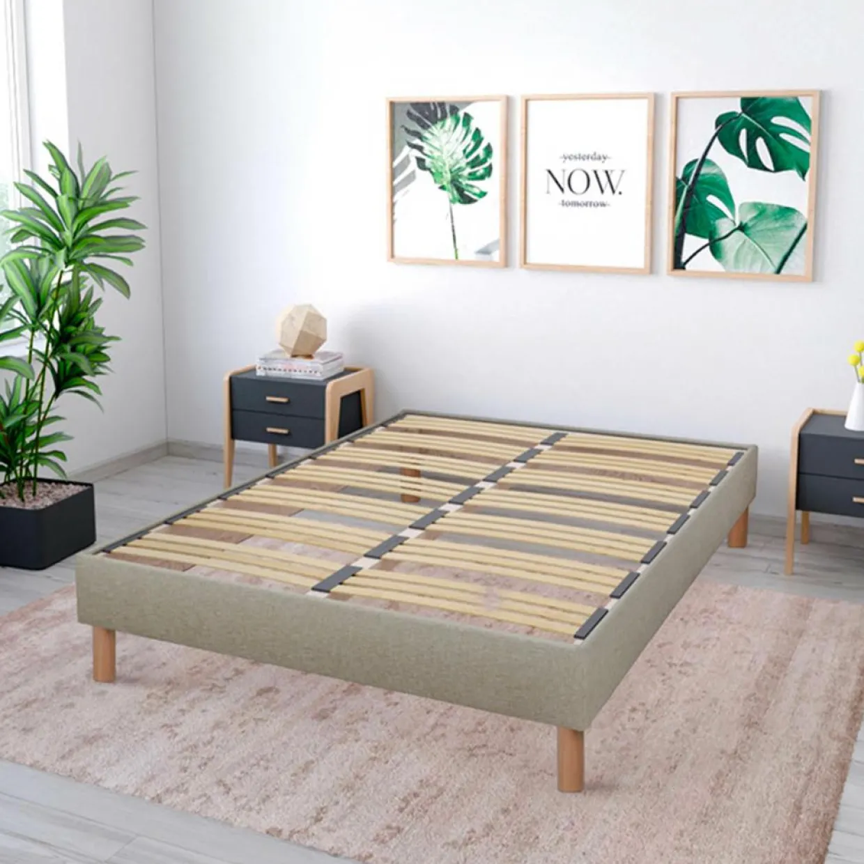 Sommier en bois Kit Lino beige - 180x200 cm-Hypsom Discount