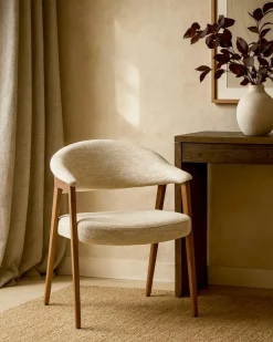Uniqka Chaises^Soria - Chaise salle à manger en tissu beige piétement finition bois blanchi