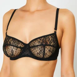 Femme Huit Lingerie, Nuit^Soutien-gorge avec armatures en Soie mélangée Flock noir