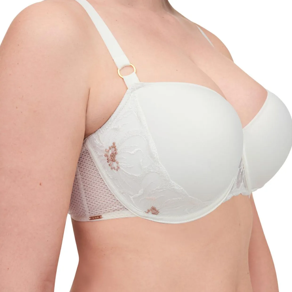 Femme Chantelle Lingerie, Nuit^Soutien-gorge Coque Corbeille Memory Fleurs ivoire/doré