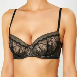Femme Huit Lingerie, Nuit^Soutien-gorge Push-Up en Soie mélangée Dinner at 8 noir
