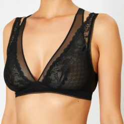 Femme Huit Lingerie, Nuit^Soutien-gorge sans armatures en Soie mélangée Poprock noir