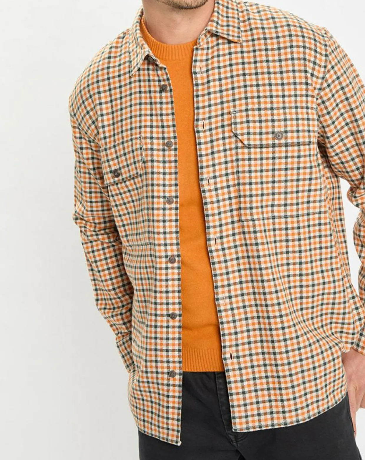 Surchemise 100% Coton Bio Relaxed Fit à carreaux vert/orange-Marc O'Polo Clearance