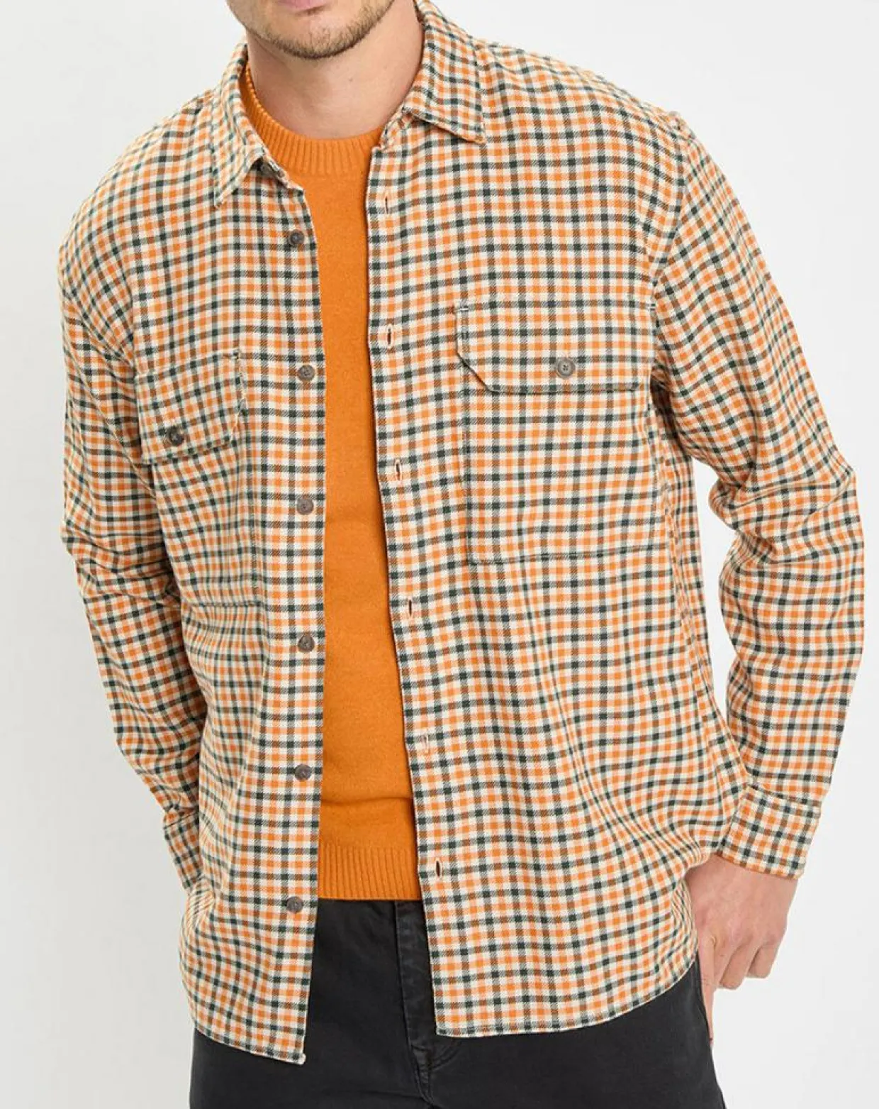 Surchemise 100% Coton Bio Relaxed Fit à carreaux vert/orange-Marc O'Polo Clearance