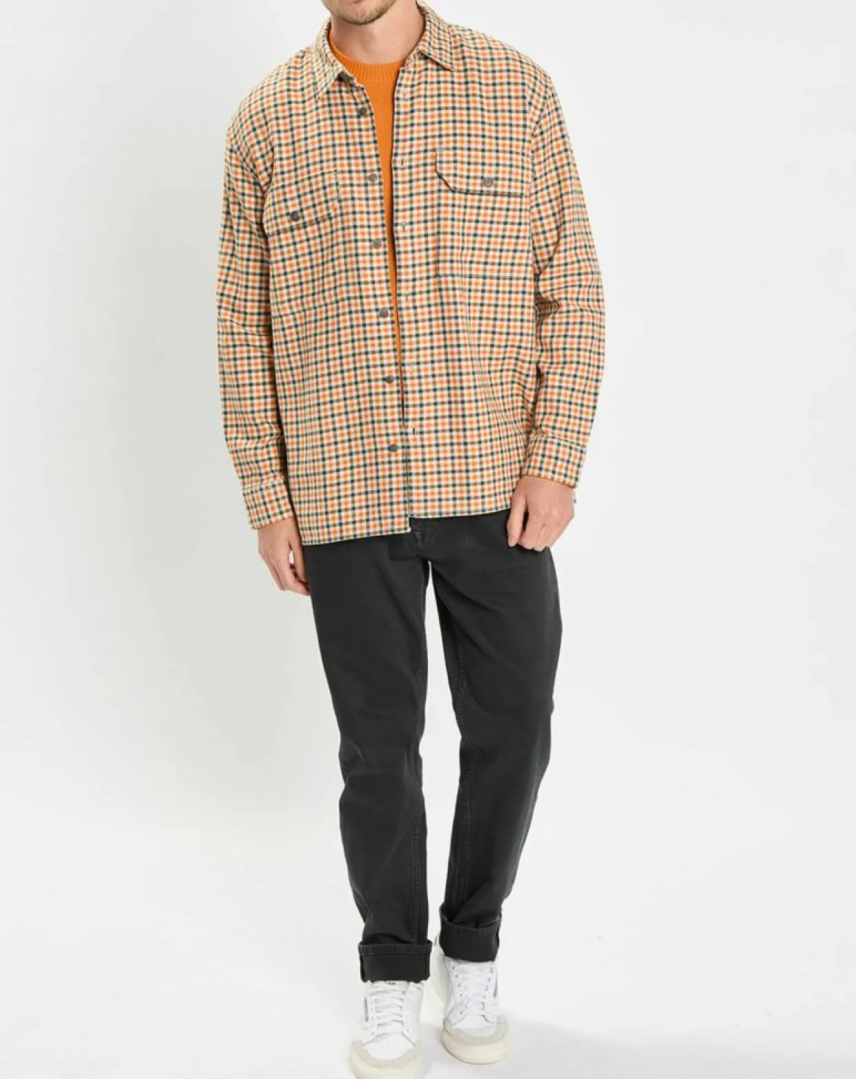 Surchemise 100% Coton Bio Relaxed Fit à carreaux vert/orange-Marc O'Polo Clearance
