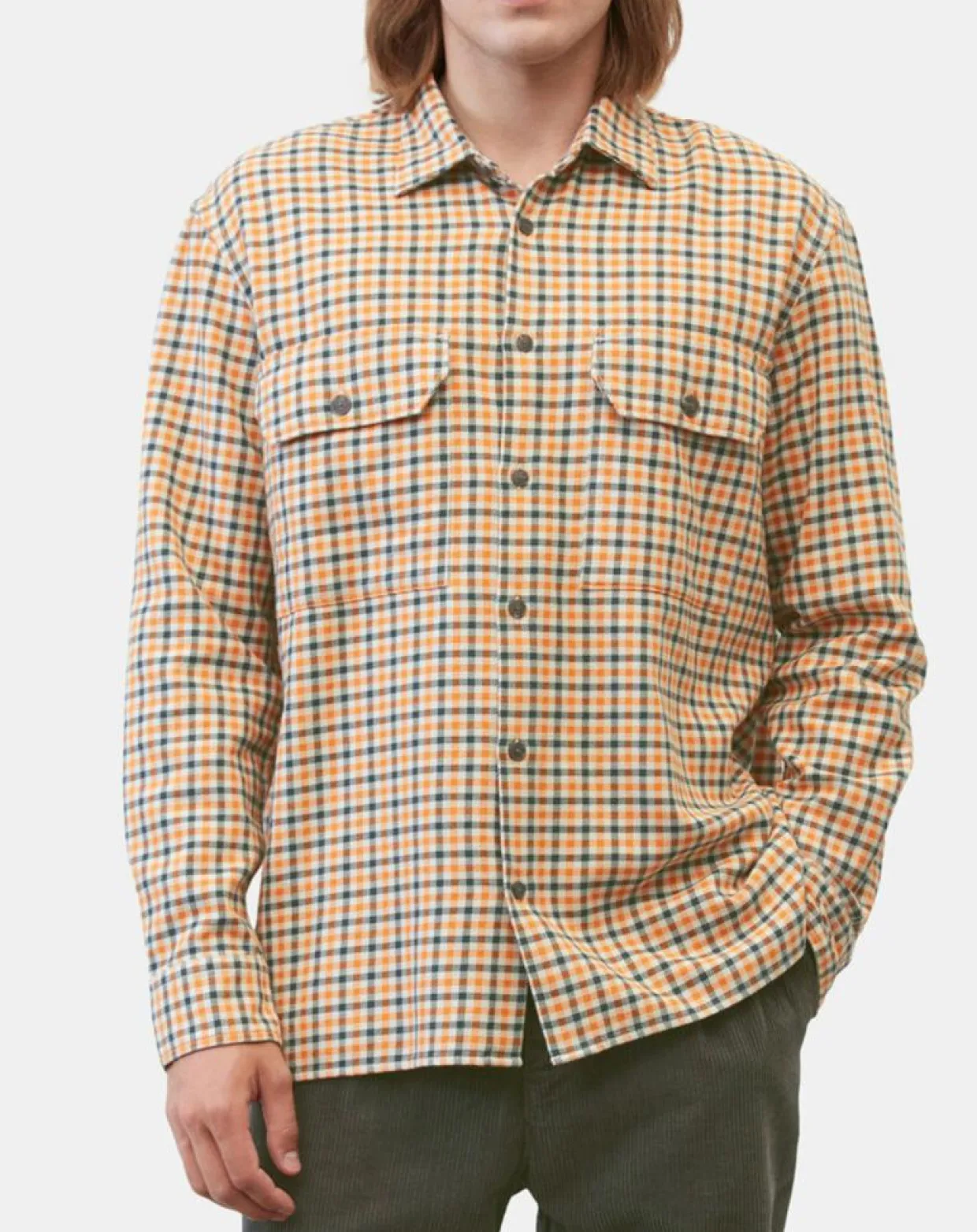 Surchemise 100% Coton Bio Relaxed Fit à carreaux vert/orange-Marc O'Polo Clearance