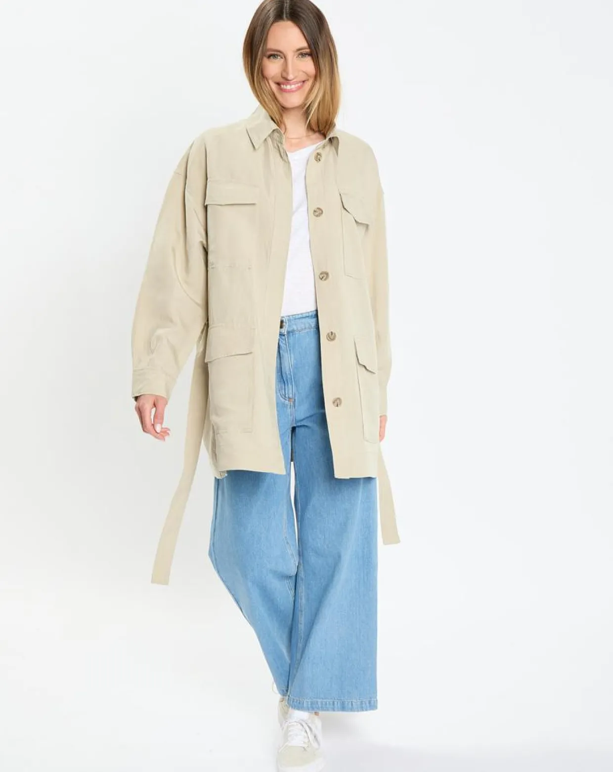 Surchemise Ceinturée en Lin mélangé beige clair-Marc O'Polo