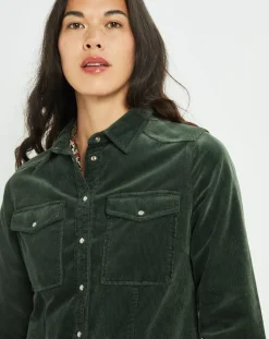 Surchemise en Velours côtelé Cloé verte-Lauren Vidal Clearance