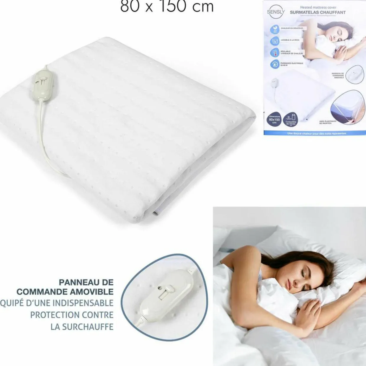 Surmatelas chauffant blanc - 150x80 cm-Sensly Discount