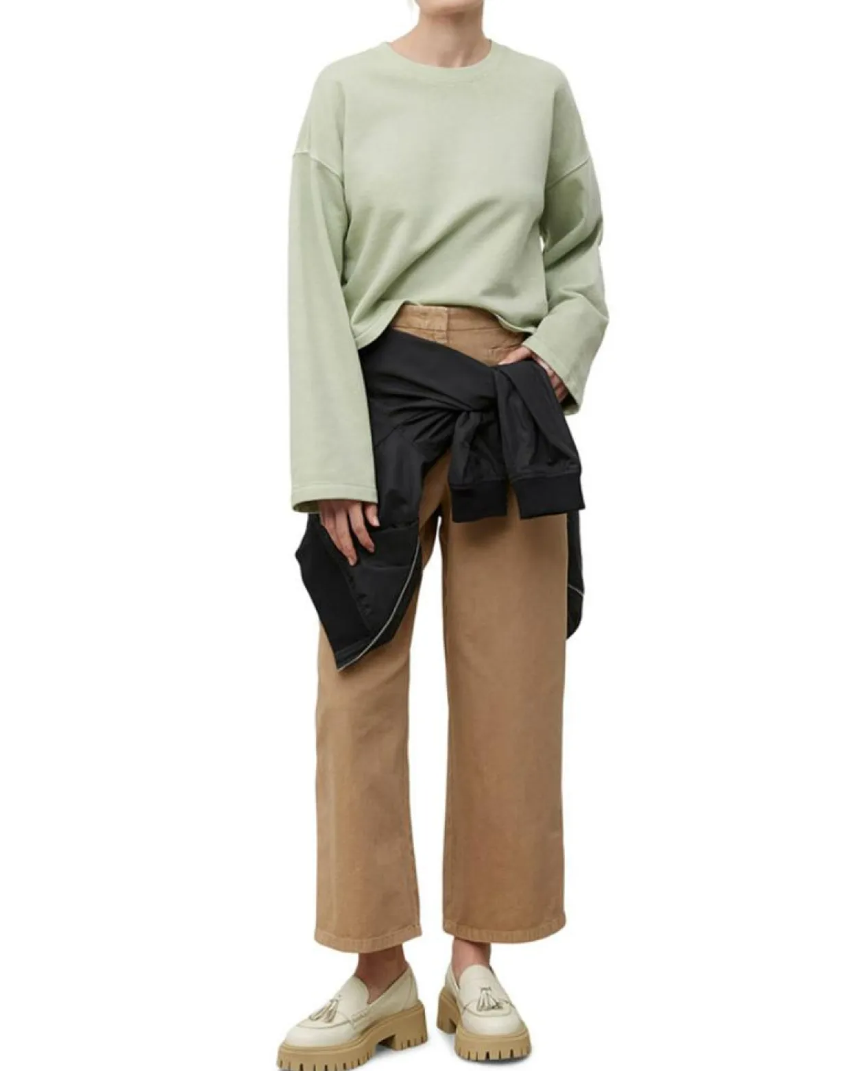 Sweat Col Rond Crop Coton Bio vert clair-Marc O'Polo Sale