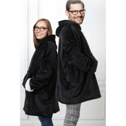 Sweat plaid à capuche intérieur Sherpa noir-Home Deco Factory Outlet