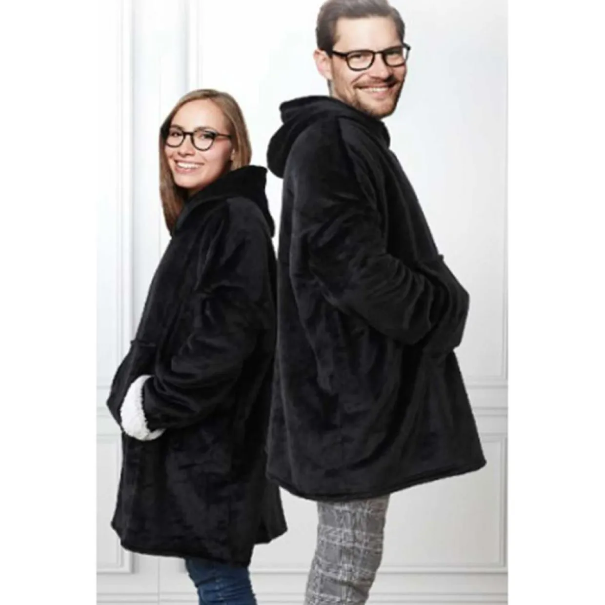 Sweat plaid à capuche intérieur Sherpa noir-Home Deco Factory Outlet