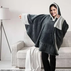 Sweat plaid à capuche intérieur Sherpa gris foncé-Home Deco Factory Sale