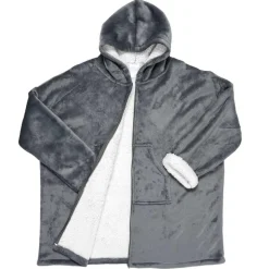 Home Deco Factory Plaids^Sweat plaid zippé à capuche intérieur Sherpa gris
