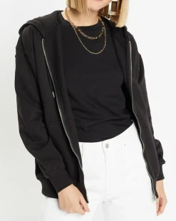Sweat zippé en Coton bio Mathalie à capuche noir-Galeries Lafayette Clearance