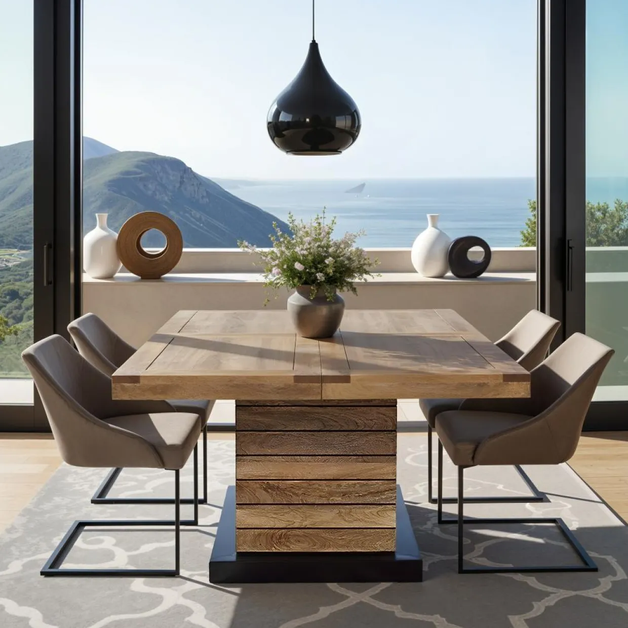 Table à manger carrée - Rallonge centrale Naturel - 130x130x76 cm-Bois & Chiffons Outlet