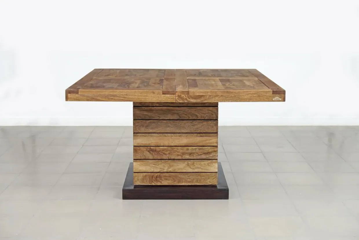 Table à manger carrée - Rallonge centrale Naturel - 130x130x76 cm-Bois & Chiffons Outlet