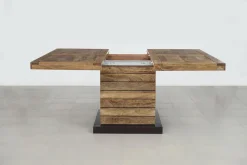 Table à manger carrée - Rallonge centrale Naturel - 130x130x76 cm-Bois & Chiffons Outlet