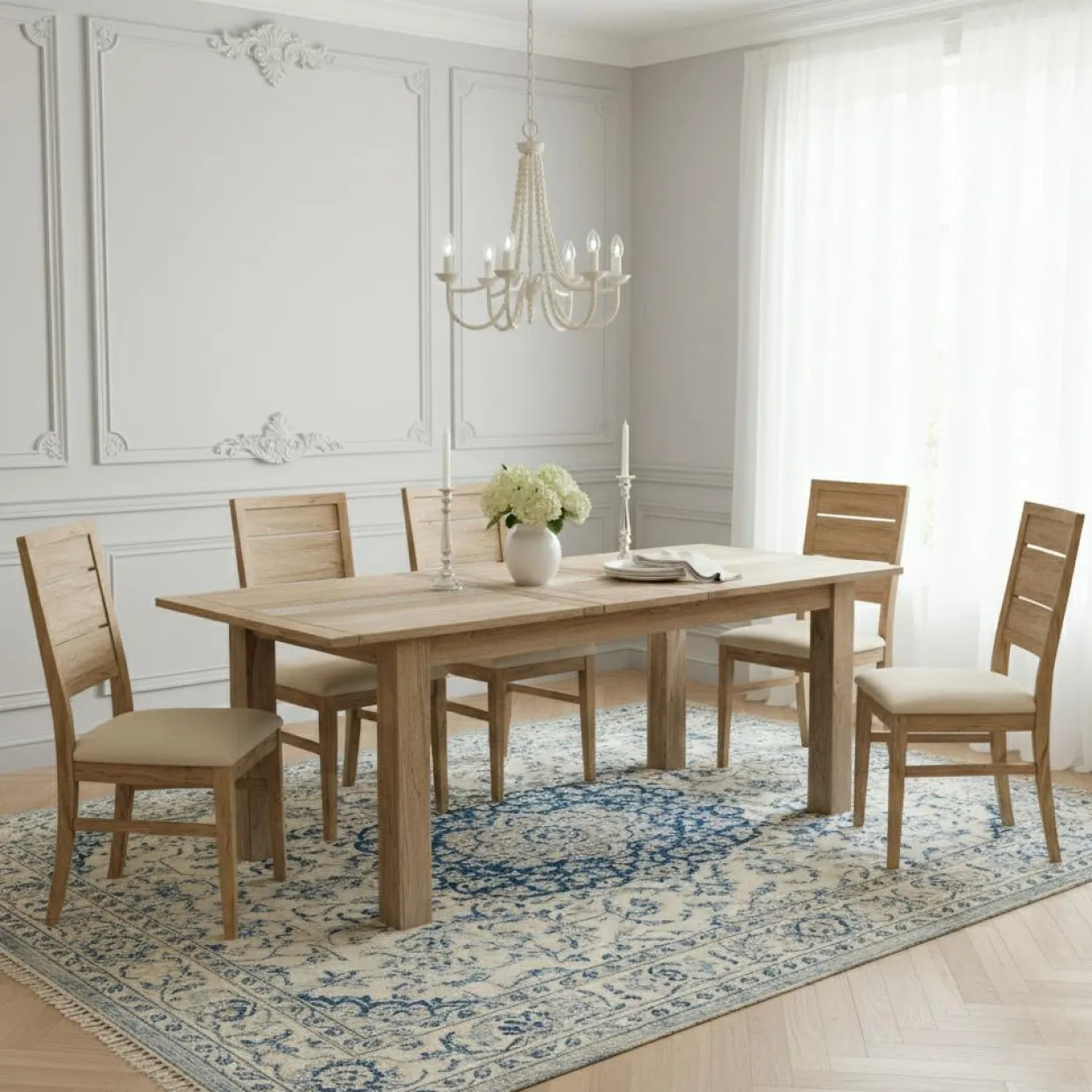 Table à manger plateau cannage 180 rallonge 40 Acacia Tatoo II Beige - 180x90x77 cm-Bois & Chiffons Clearance