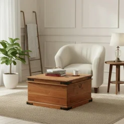Bois & Chiffons Tables^Table basse coffre carrée en acacia massif Naturel - 85x85x50 cm